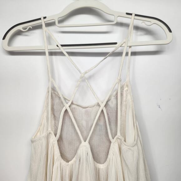 NWT Ecote Urban Outfitters Cream Crinkle Embroidered Flowy Tank Top Women's S - Picture 7 of 8